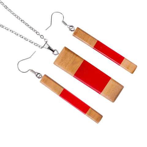 Set collana/orecchini Chiara Rectangle, legno d'ulivo