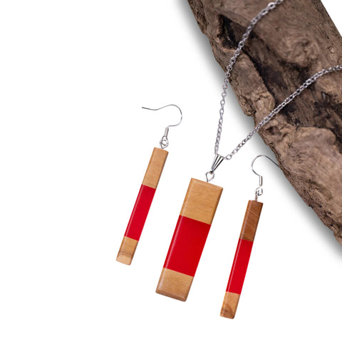 Set collana/orecchini Chiara Rectangle, legno d'ulivo