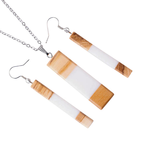 Set collana/orecchini Chiara Rectangle, legno d'ulivo