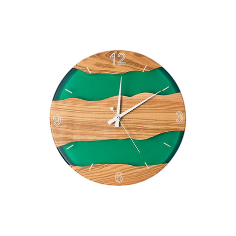 Orologio da parete Costa, legno di frassino, resina verde