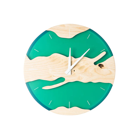 Orologio da parete Costa, legno di frassino, resina verde