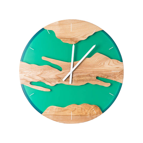 Orologio da parete Costa, legno di frassino, resina verde