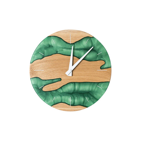Orologio da parete Costa, legno di quercia, resina verde perla