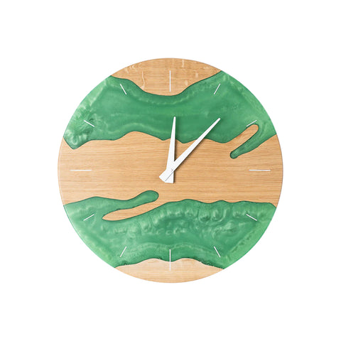 Orologio da parete Costa, legno di quercia, resina verde perla