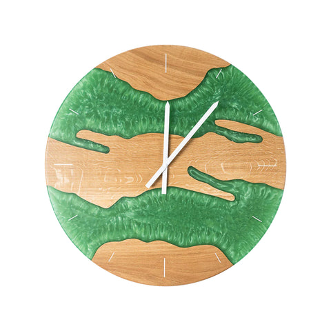 Orologio da parete Costa, legno di quercia, resina verde perla
