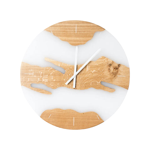 Orologio da parete Costa, in legno di quercia, resina bianca trasparente