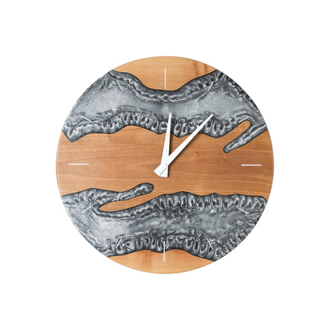 Orologio da parete Costa, legno di noce, resina grigio perla