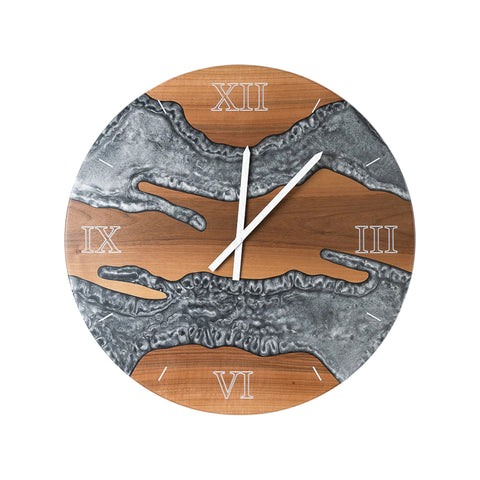 Orologio da parete Costa, legno di noce, resina grigio perla
