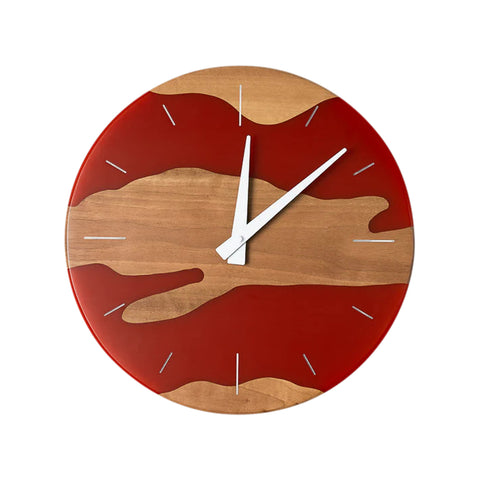 Orologio da parete Costa, legno di noce, resina rosso ruggine