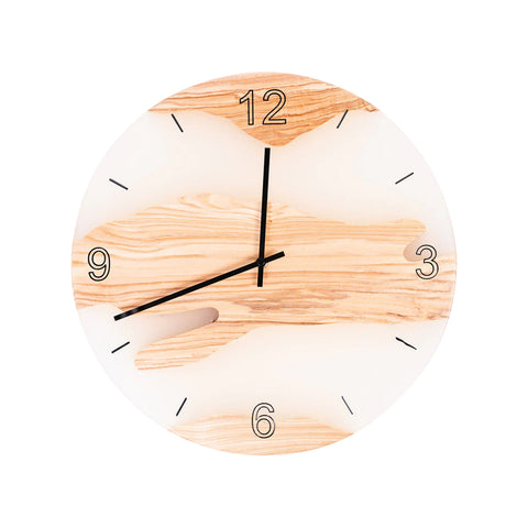 Orologio da parete Costa Diametro 40 Cm, Legno di Frassino, Resina Bianca