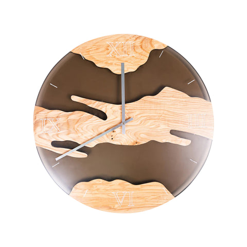Orologio da parete Costa, in legno di quercia, resina nera trasparente, BStock