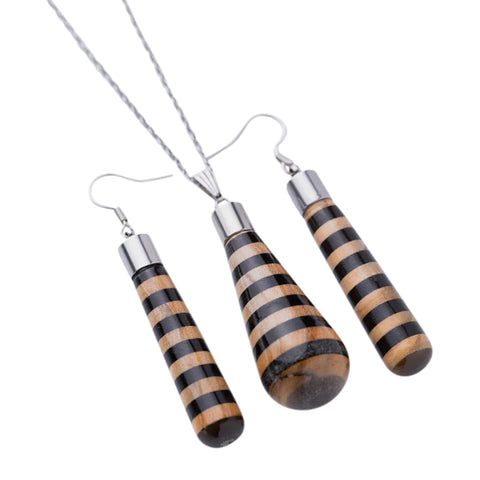 Set collana/orecchini Gemma Line, legno d'ulivo