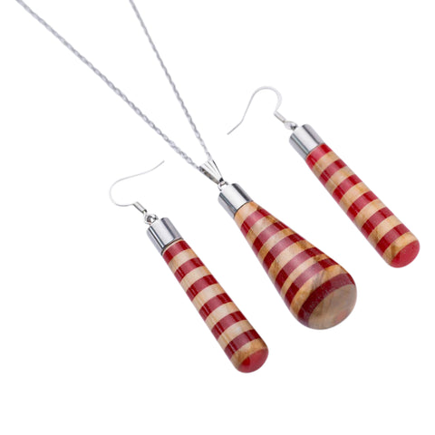 Set collana/orecchini Gemma Line, legno d'ulivo