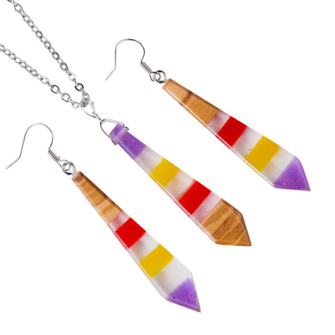 Set collana/orecchini Iris Tie, legno d'ulivo