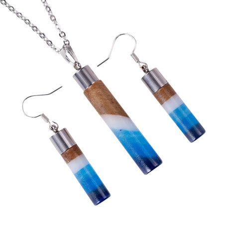Set collana/orecchini Mare Cylinder, legno di noce