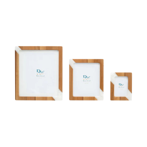 Portafoto Set da 3 pezzi, legno di noce, resina bianca
