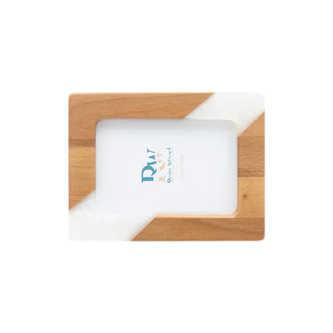 Portafoto Set da 3 pezzi, legno di noce, resina bianca