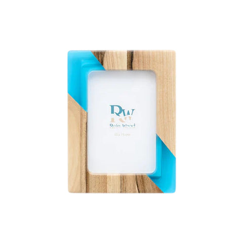 Portafoto Set da 3 pezzi, legno di noce, resina blu