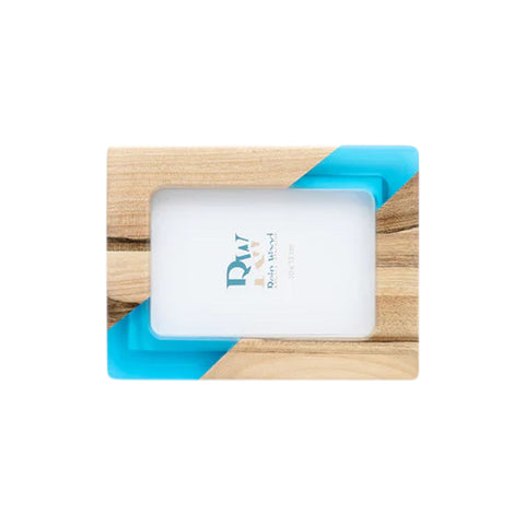 Portafoto Set da 3 pezzi, legno di noce, resina blu