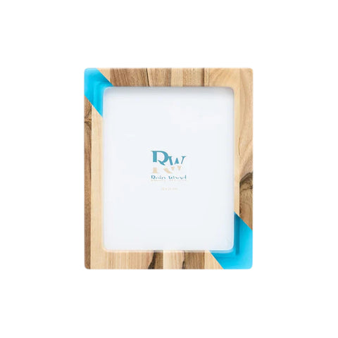 Portafoto Set da 3 pezzi, legno di noce, resina blu