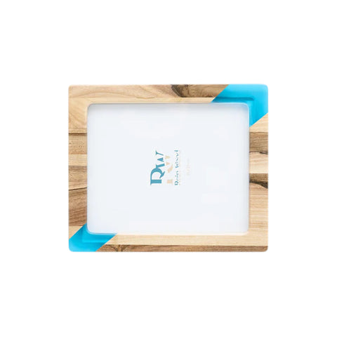 Portafoto Set da 3 pezzi, legno di noce, resina blu