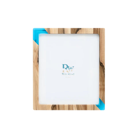 Portafoto Set da 3 pezzi, legno di noce, resina blu