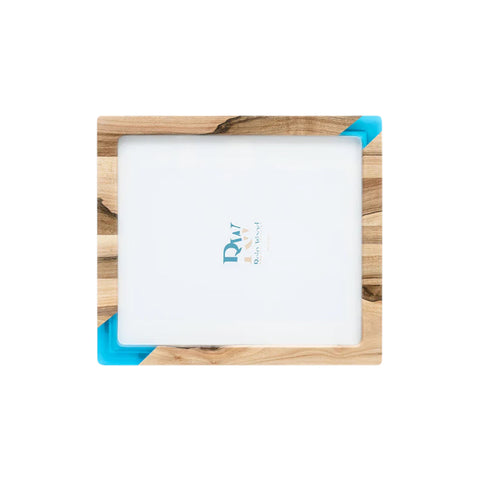 Portafoto Set da 3 pezzi, legno di noce, resina blu