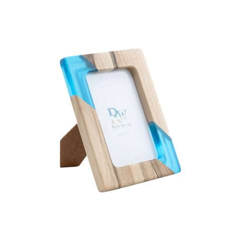 Portafoto Set da 3 pezzi, legno di noce, resina blu