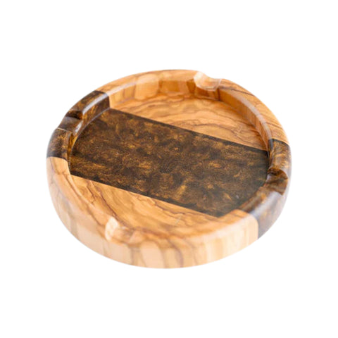Posacenere rotondo, legno di ulivo