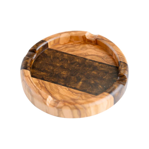 Posacenere rotondo, legno di ulivo