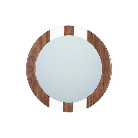 Specchio rotondo, legno di noce