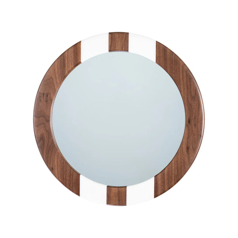 Specchio rotondo, legno di noce