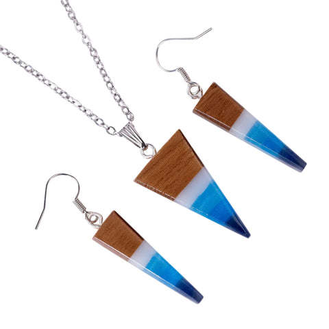 Set collana/orecchini Mare Triangle, legno di noce
