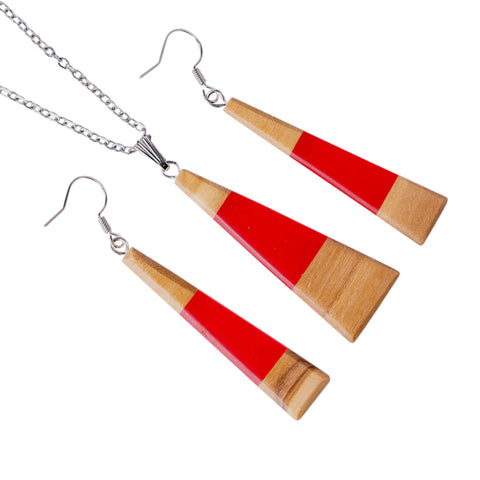 Set collana/orecchini triangolo Chiara, legno d'ulivo