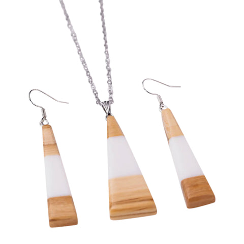 Set collana/orecchini triangolo Chiara, legno d'ulivo