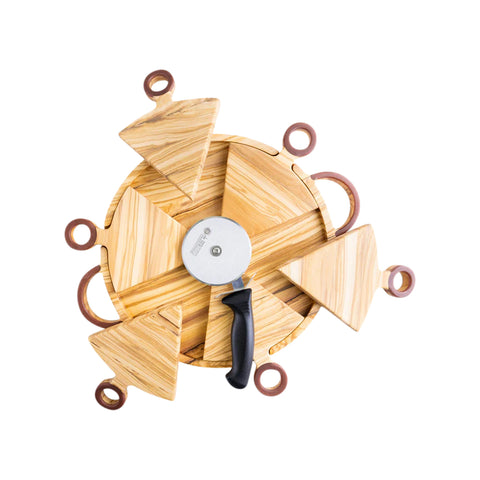 Vassoio per pizza Talen con 6 spicchi e rotella taglia pizza, legno di quercia