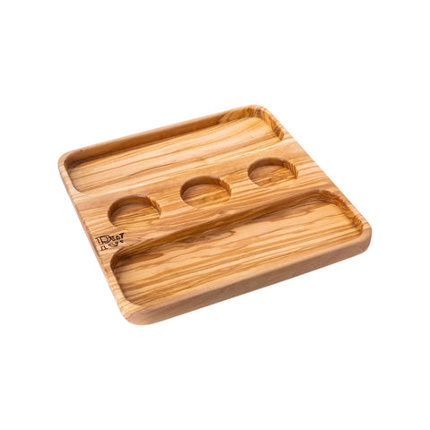 Vassoio per patatine fritte Talen con contenitori per salse, legno di ulivo