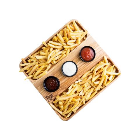 Vassoio per patatine fritte Talen con contenitori per salse, legno di ulivo