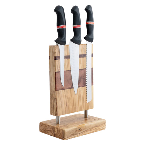 Ceppo portacoltelli magnetico Venus con 6 coltelli, legno d'ulivo