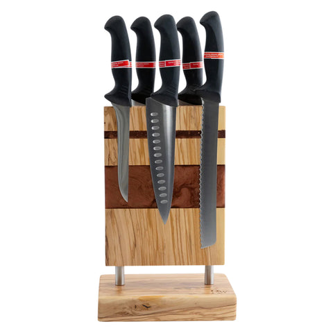 Ceppo portacoltelli magnetico Venus con 6 coltelli, legno d'ulivo