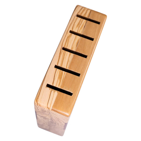 Ceppo portacoltelli Venus Vertical con 5 coltelli, legno d'ulivo