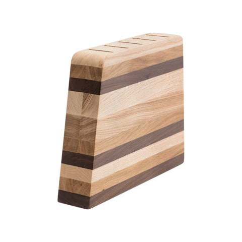 Blocco portacoltelli verticale Zebra con 5 coltelli, noce, frassino e legno di quercia