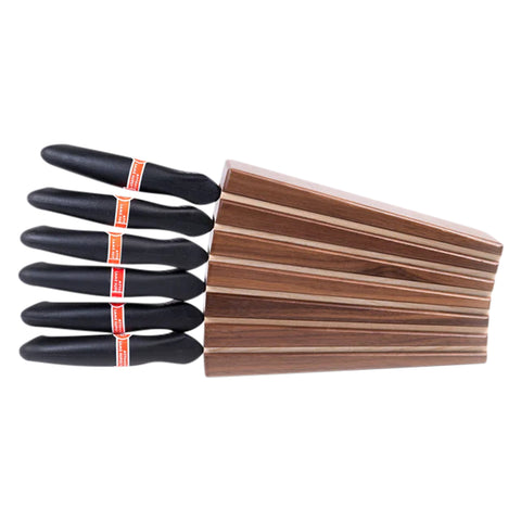 Ceppo portacoltelli Zebra Fan con 6 coltelli, legno di noce e frassino