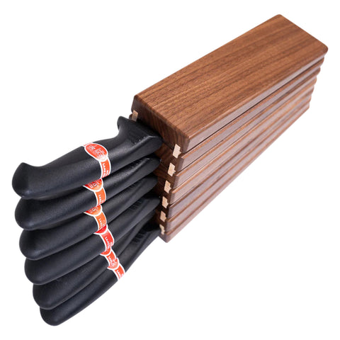 Ceppo portacoltelli Zebra Fan con 6 coltelli, legno di noce e frassino