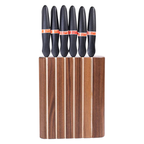 Ceppo portacoltelli Zebra con 6 coltelli, legno di noce e frassino