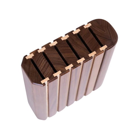 Ceppo portacoltelli Zebra con 6 coltelli, legno di noce e frassino