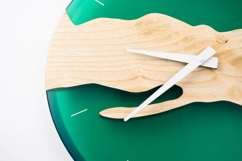 Costa Wall Clock, Ash - Transparent Green Resin-ReinWood