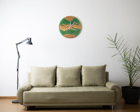 Costa Wall Clock, Oak - Pearl Green Resin-ReinWood