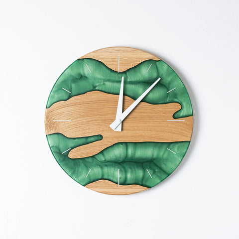 Costa Wall Clock, Oak - Pearl Green Resin-ReinWood