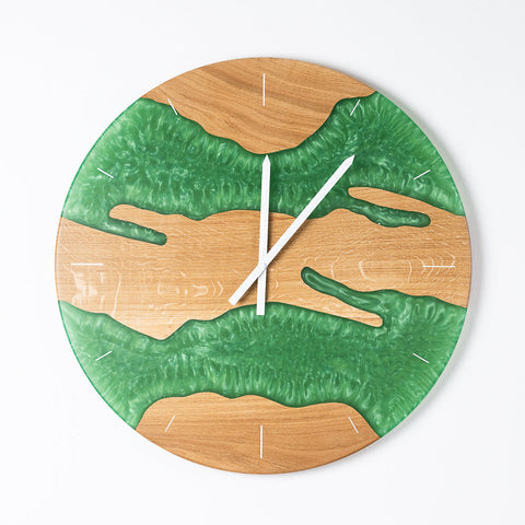 Costa Wall Clock, Oak - Pearl Green Resin-ReinWood